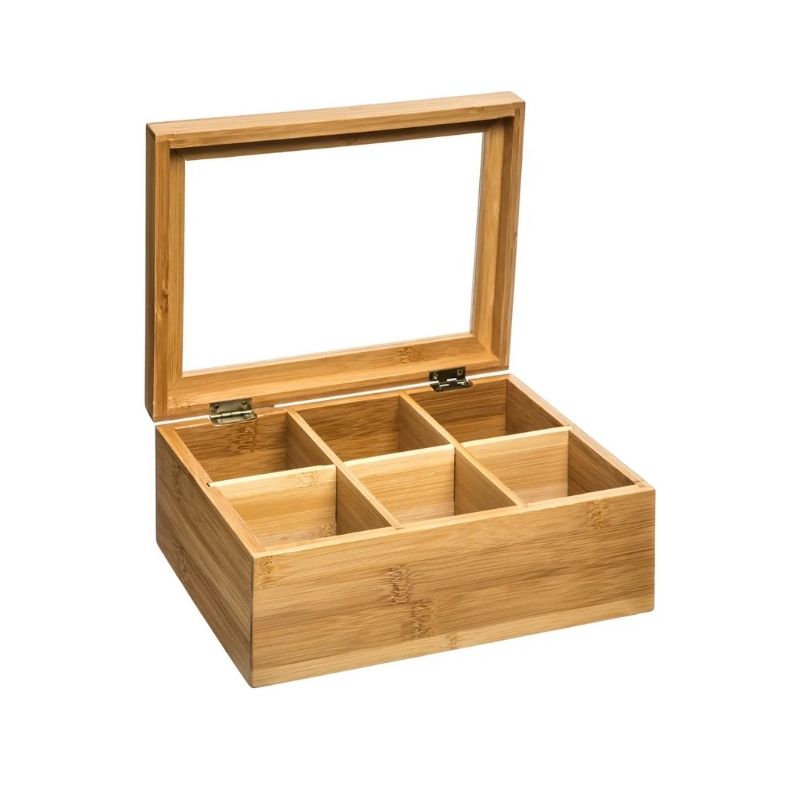 Kuti bamboo për çaj me 6 ndarje