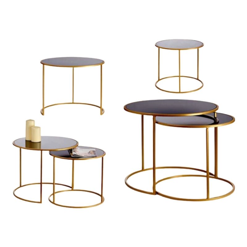 Set tavolina rrethore e zezë dhe gold