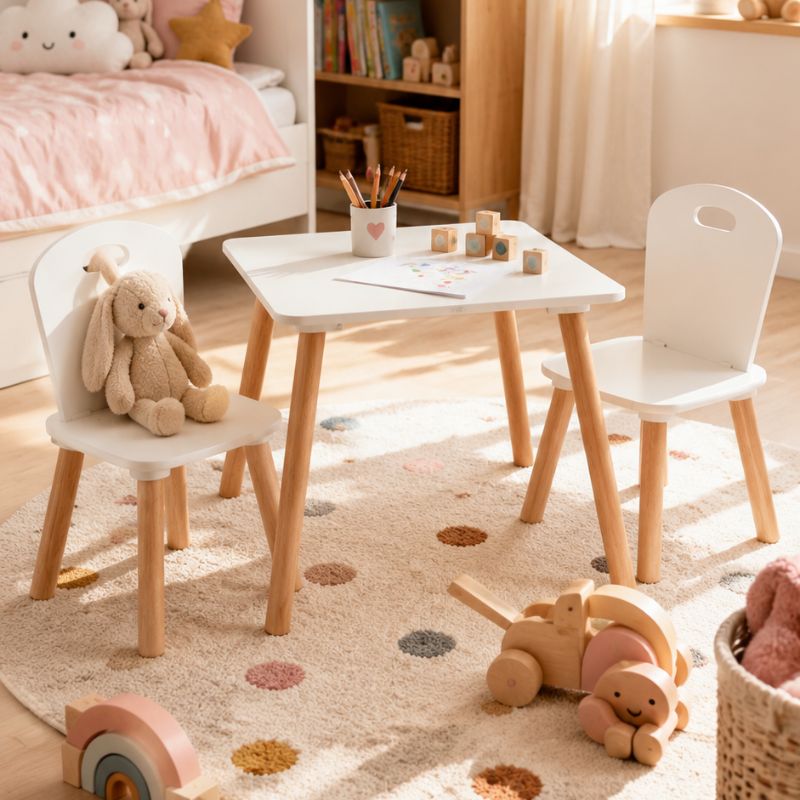 Set tavolinë dhe 2 karrige për fëmijë, White