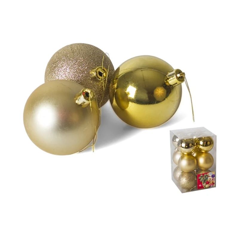 Set topa dekorativë Krishtlindjesh GOLD, 12 copë