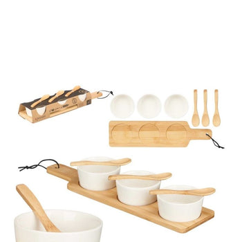 Set 3 tasa me lugë dhe tabaka BAMBOO