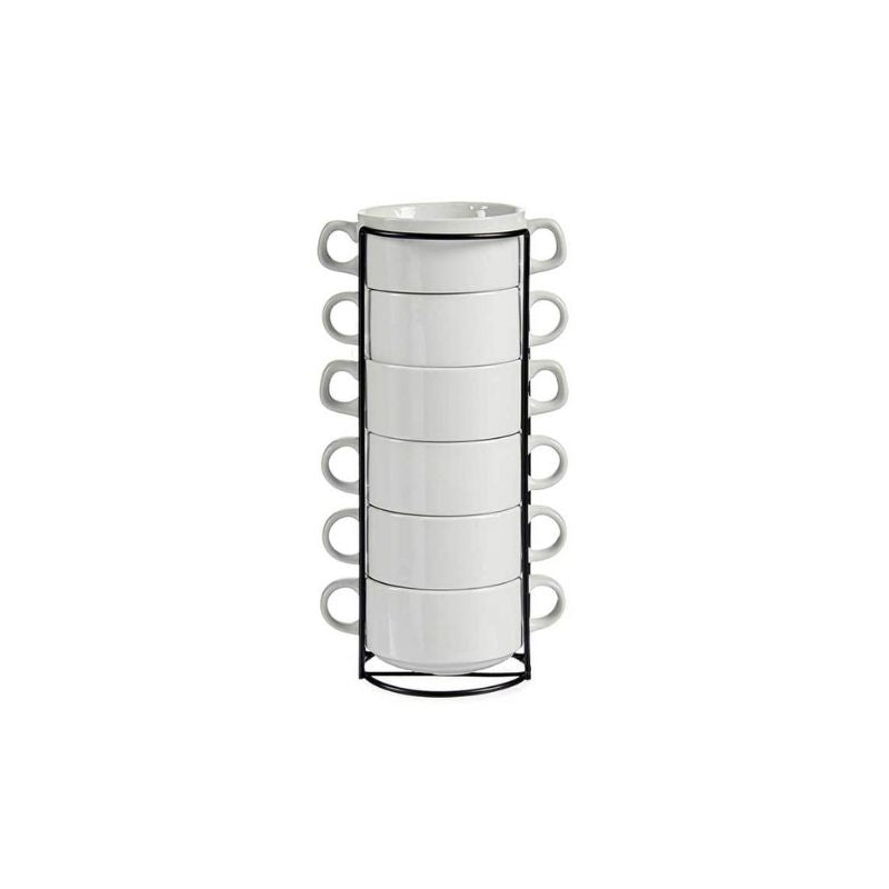 Set 6 tasa porcelani me mbajtëse metalike