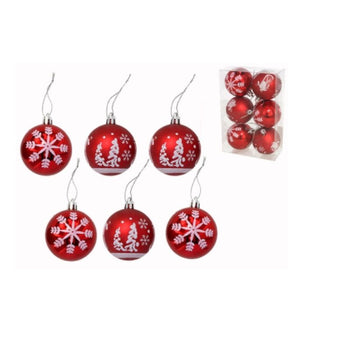 Set topa dekorativë Krishtlindjesh RED SNOWFLAKE, 6 copë