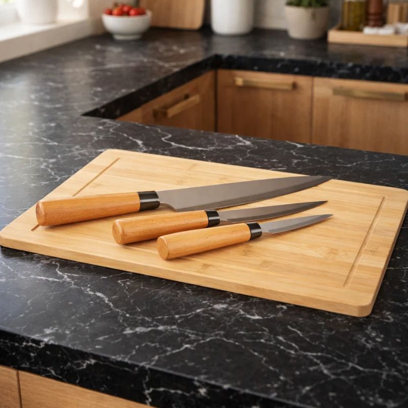 Set dërrasë me 3 thika Bamboo