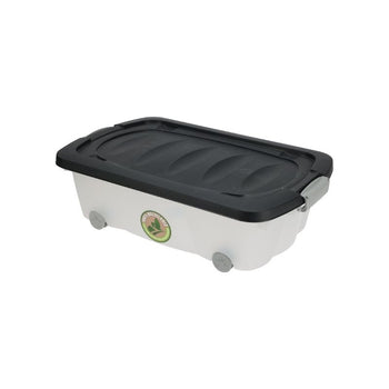 Storage box with lid and wheels