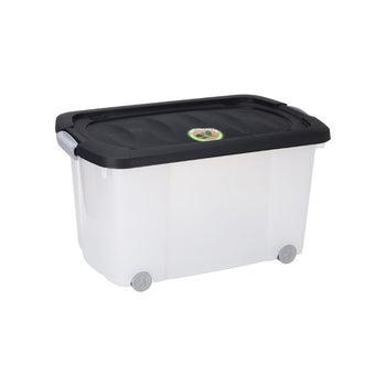 Storage box with lid and wheels