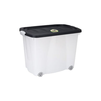 Storage box with lid and wheels