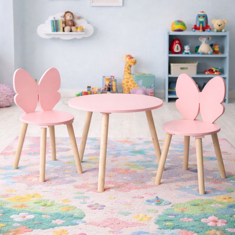 Set tavolinë dhe 2 karrige për fëmijë, Pink