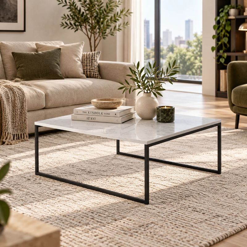 VALENCIA TABLE 80x80 WHITE MARBLE