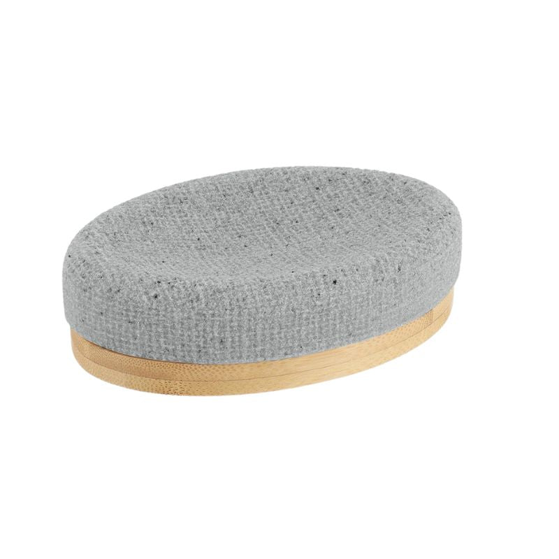 Oval soap dish with lattice effect and gray bamboo